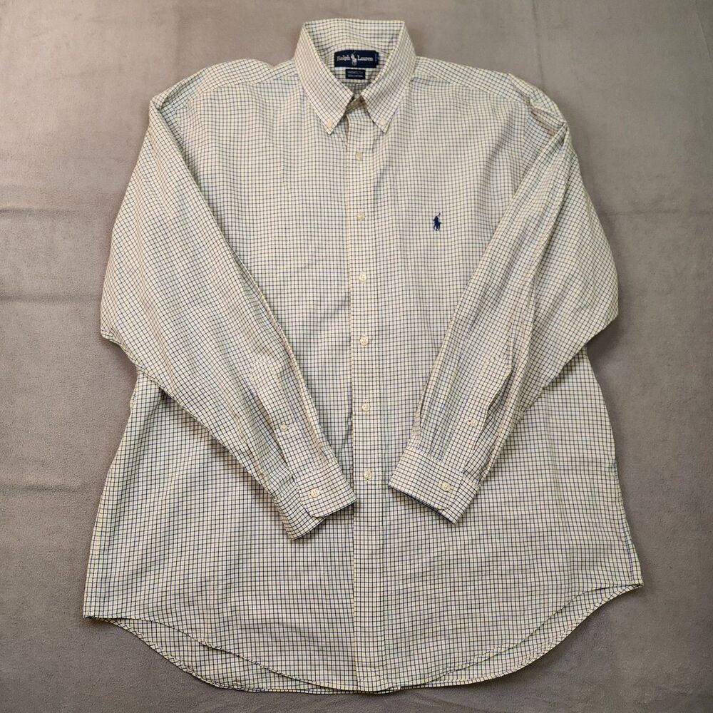 Ralph Lauren Yarmouth Shirt Men's 17.5 34/35 Blue Check Long Sleeve‎ Button Down